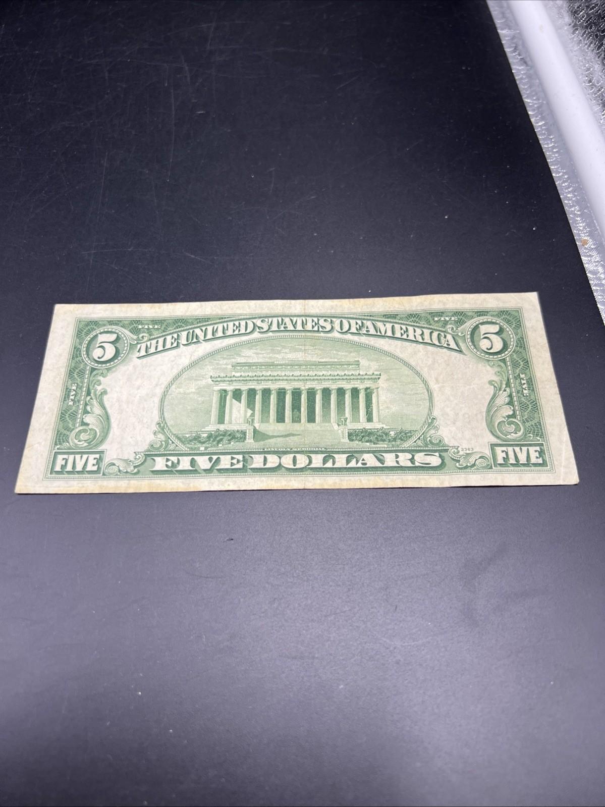 1953 $5 United States Silver Certificate Blue Seal Note VF Very Fine #847