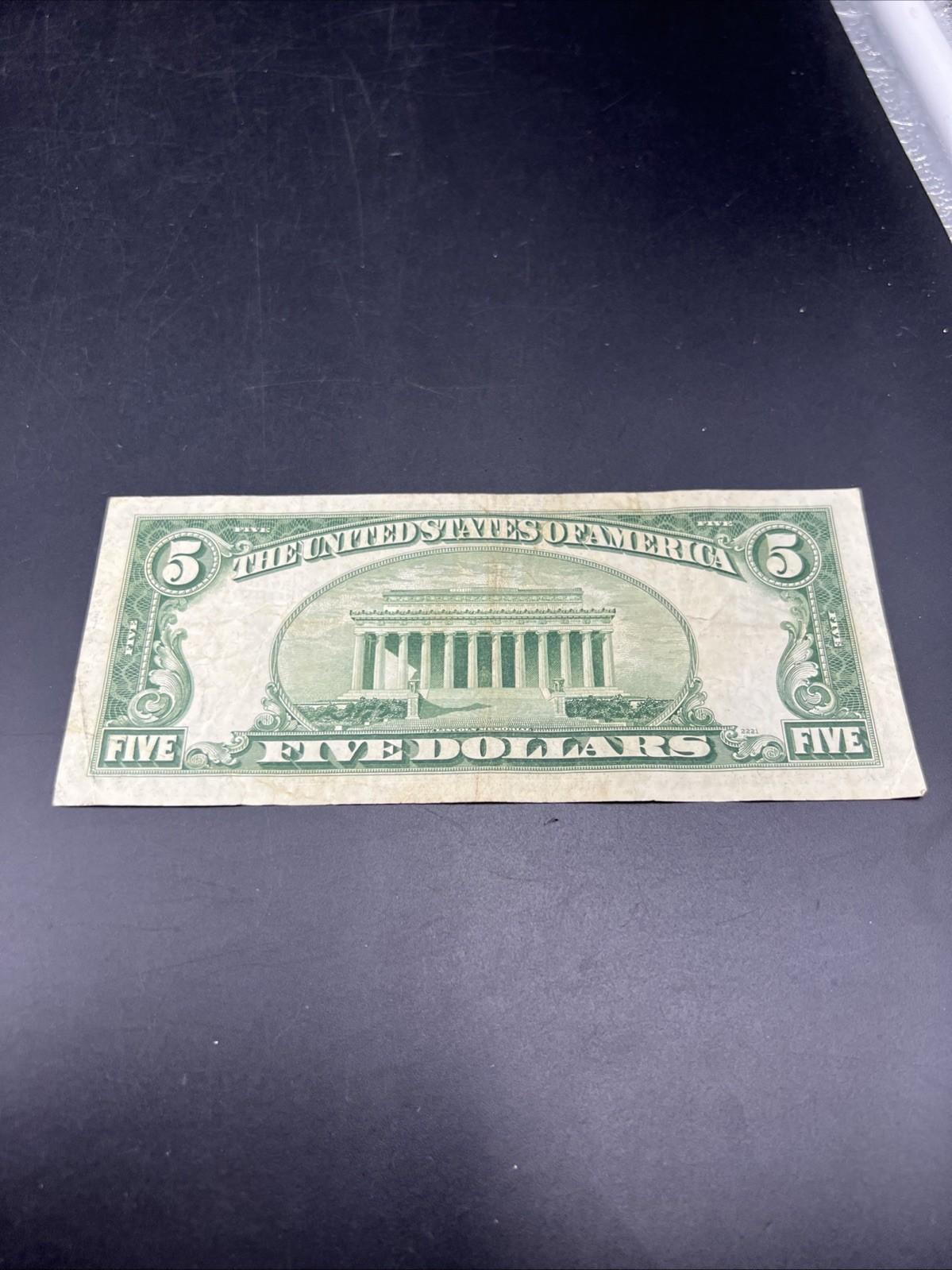 1953 $5 United States Silver Certificate Blue Seal Note CH Fine / VF #987