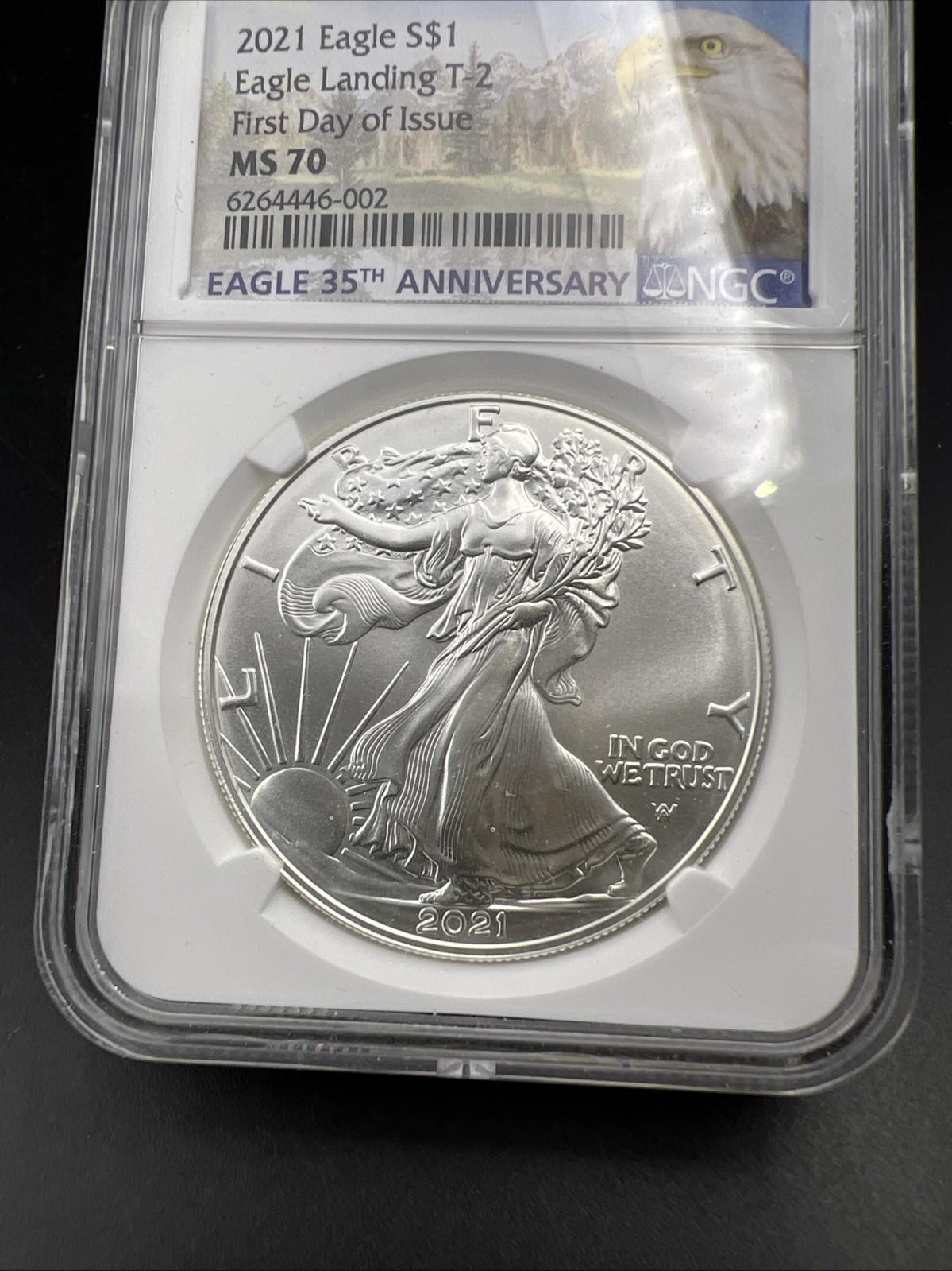 2021 1 Oz ASE American Silver Eagle Coin NGC MS70 Type 2 FDOI #002