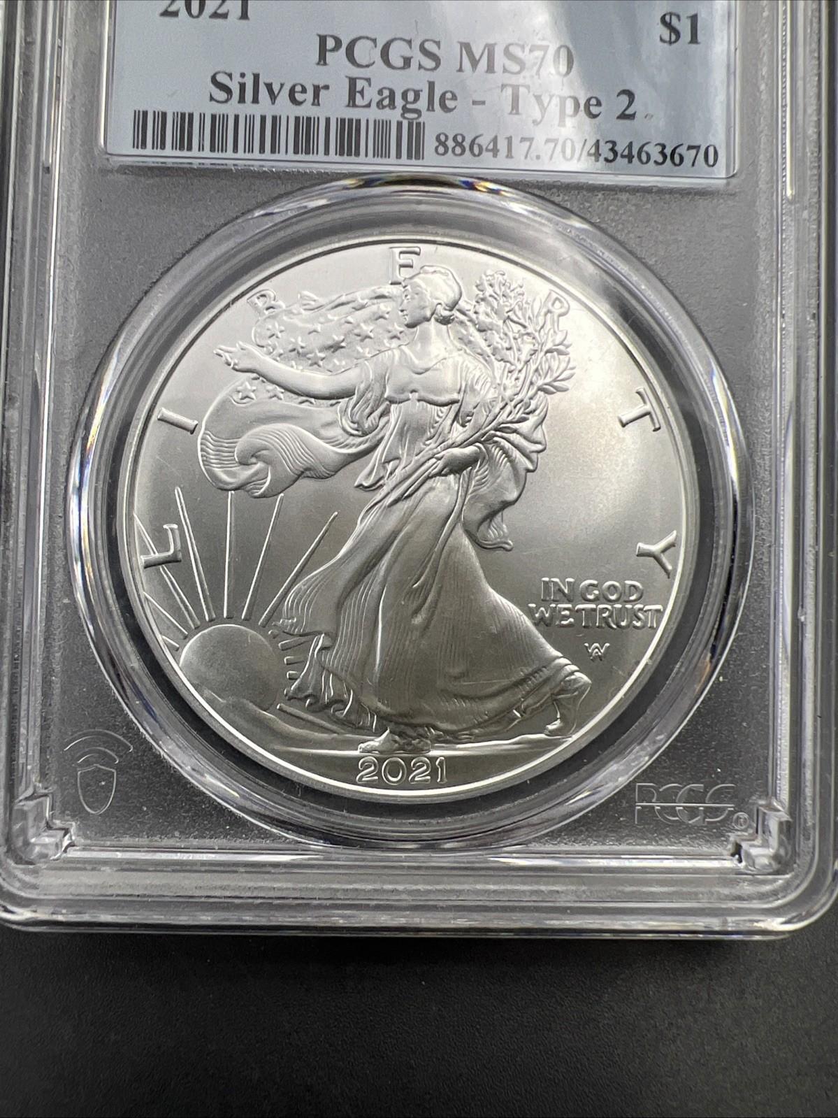 2021 Type 2 1 Oz ASE American Silver Eagle Coin PCGS MS70 First Strike #670