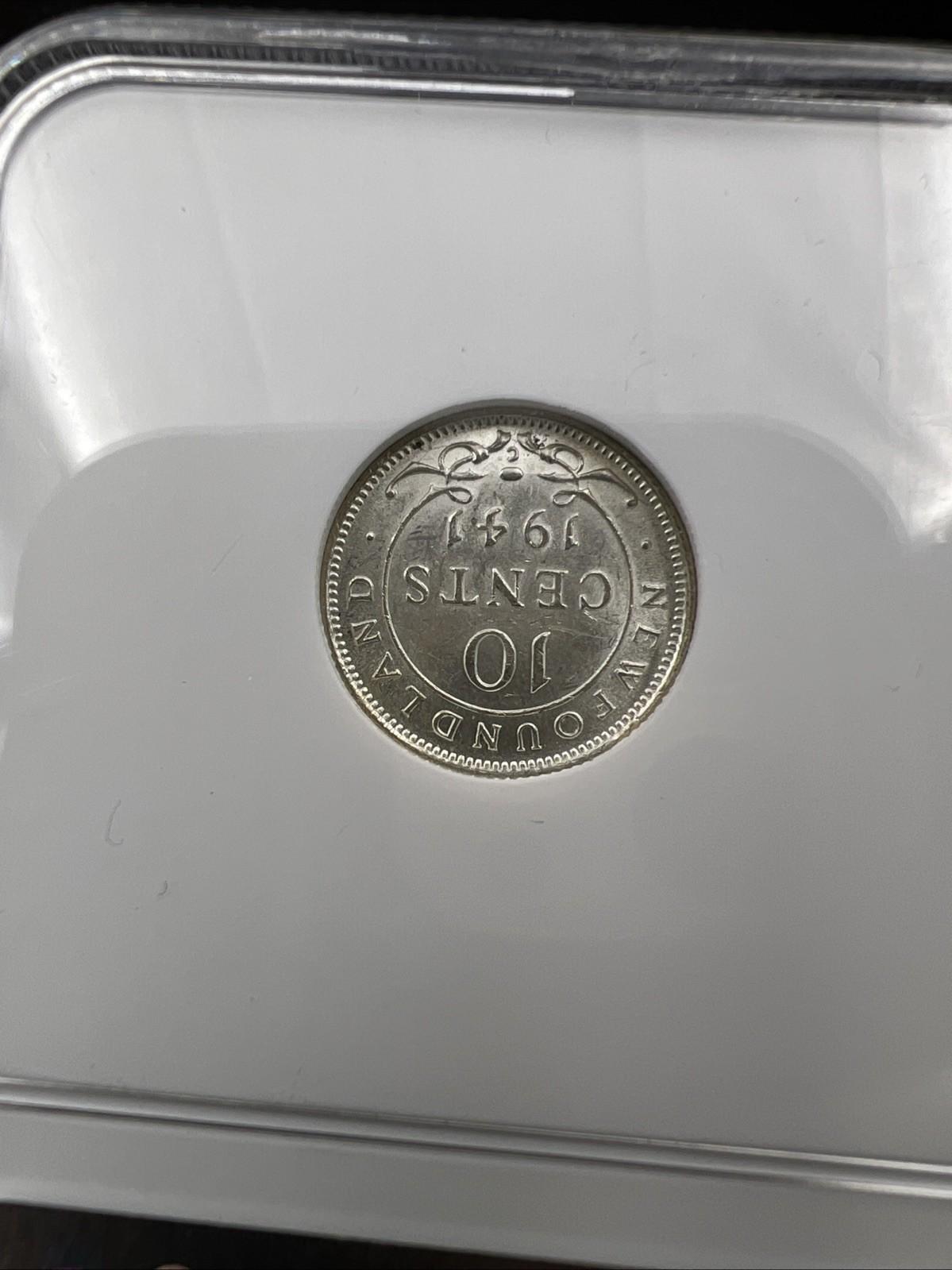 1941 C Newfoundland 10c 10 Cents Silver Coin NGC AU58 About UNC