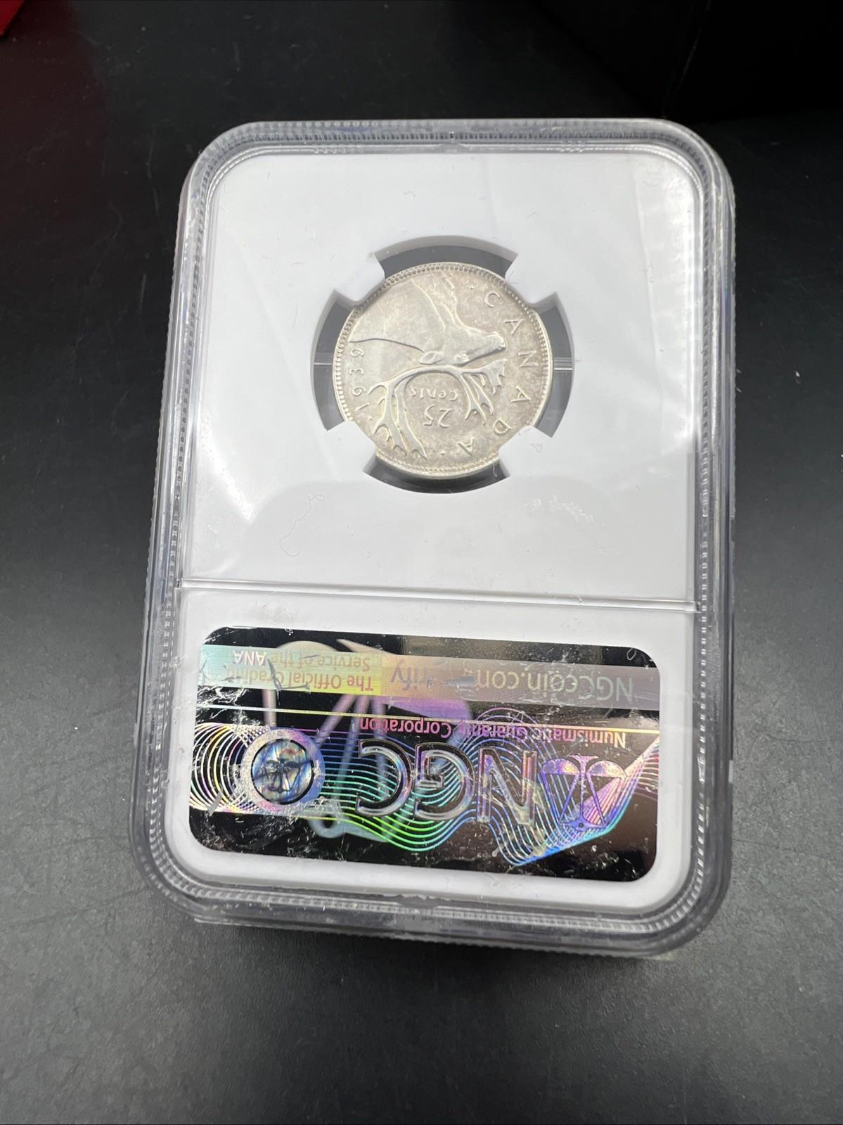 1939 Canada 25c Silver Quarter Coin NGC AU58 About Unc Certified
