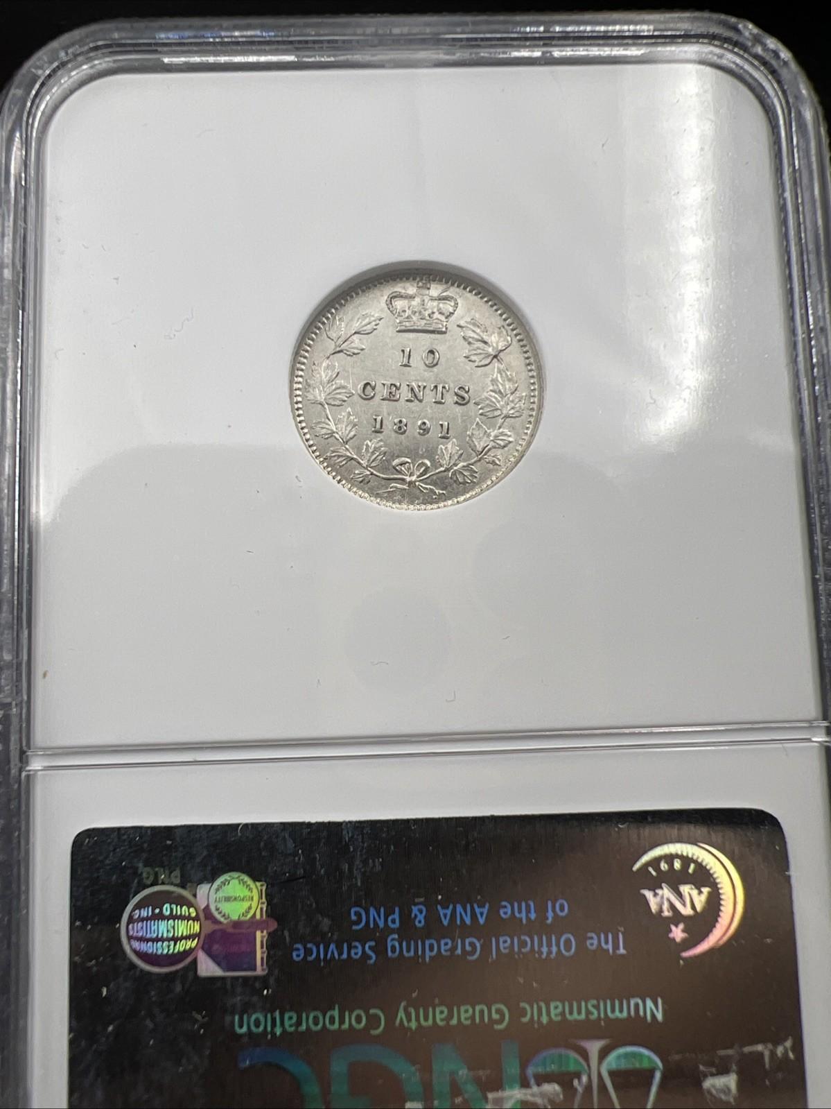 1891 Canada 10c Ten Cents 22 Leaves Large Date Variety AU53 About UNC