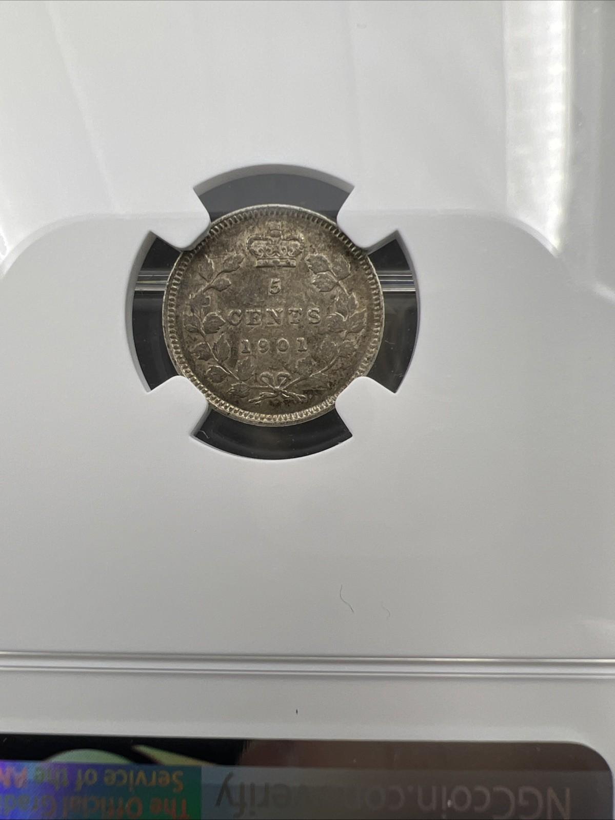 1901 Canada 5c 5 Cents Silver Coin NGC AU50 About UNC
