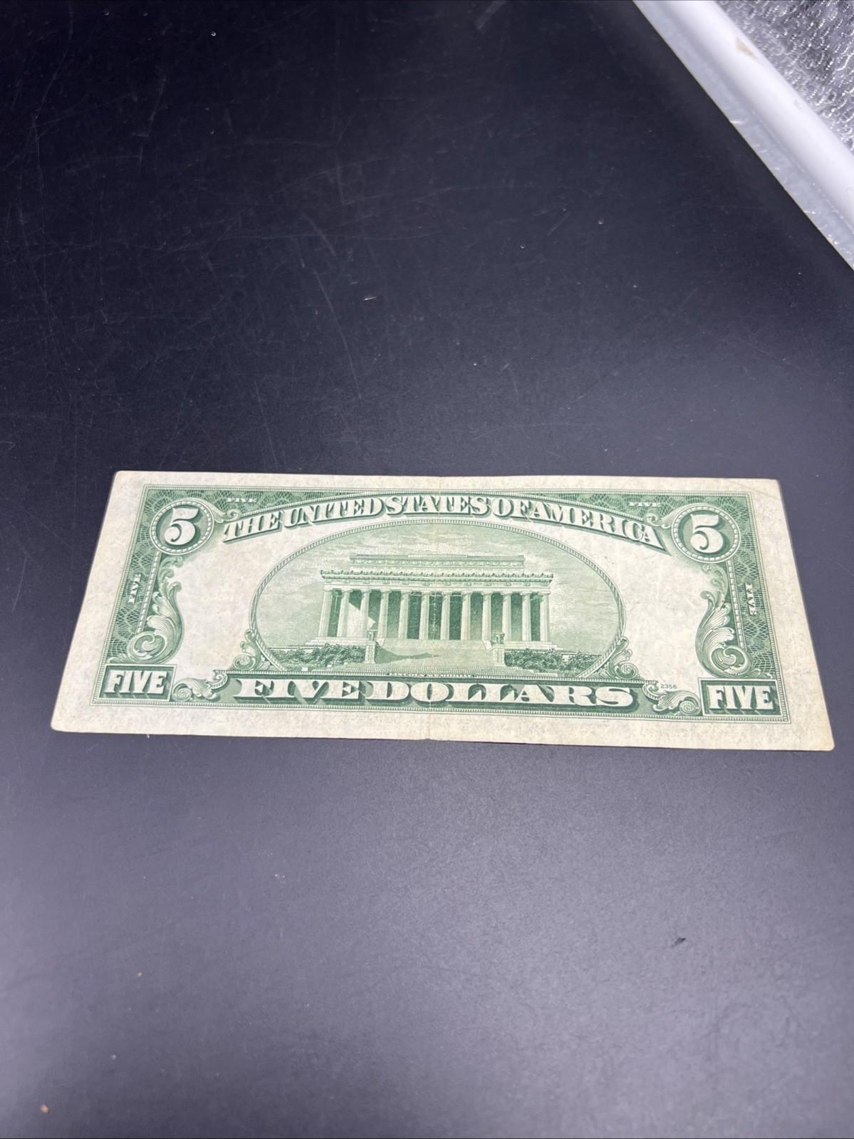 1953 A $5 USN United States Note Red Seal VG / Fine Circ #168