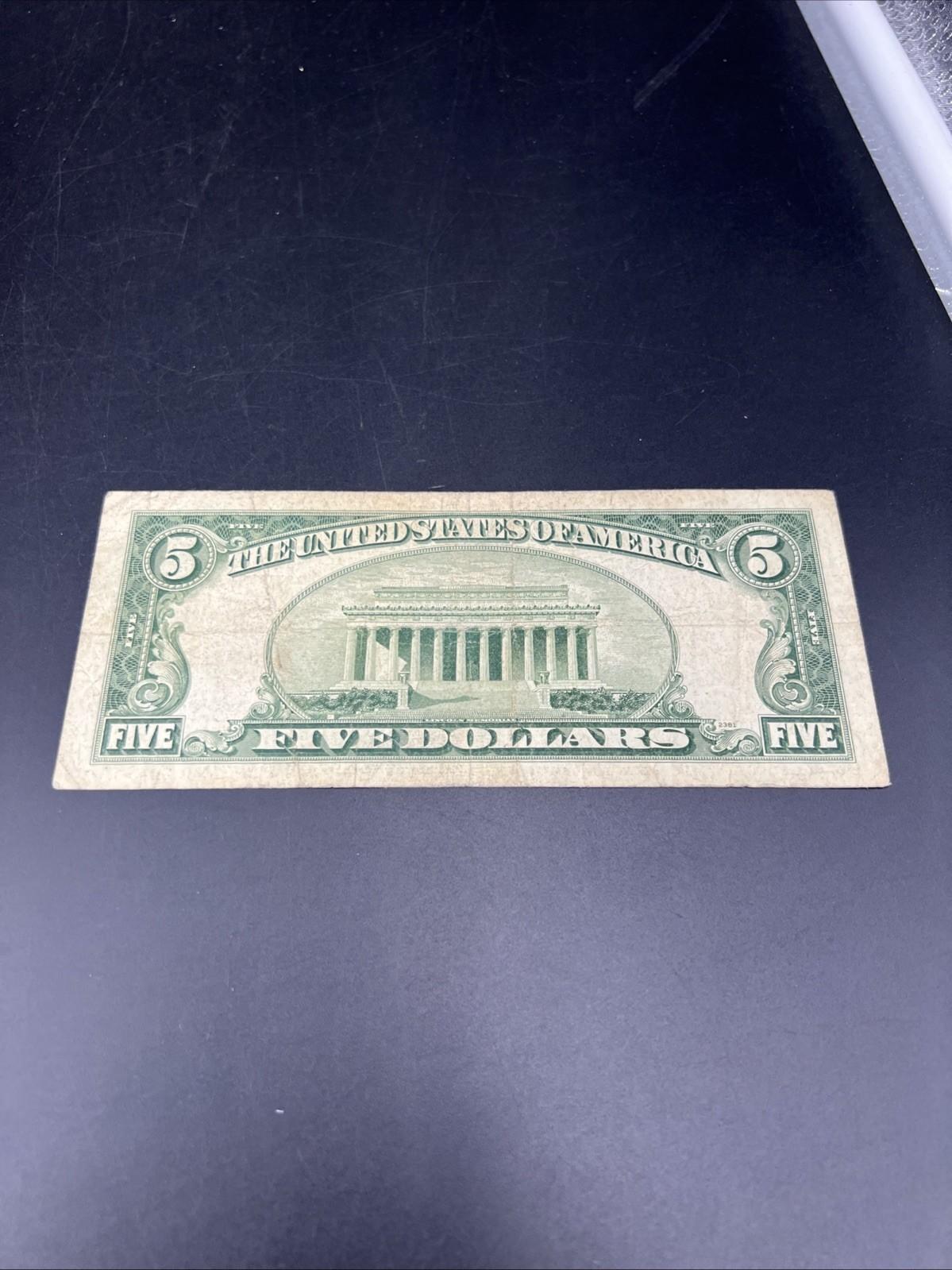 1953 B $5 USN United States Note Red Seal VG Circ Neat Serial #33355664