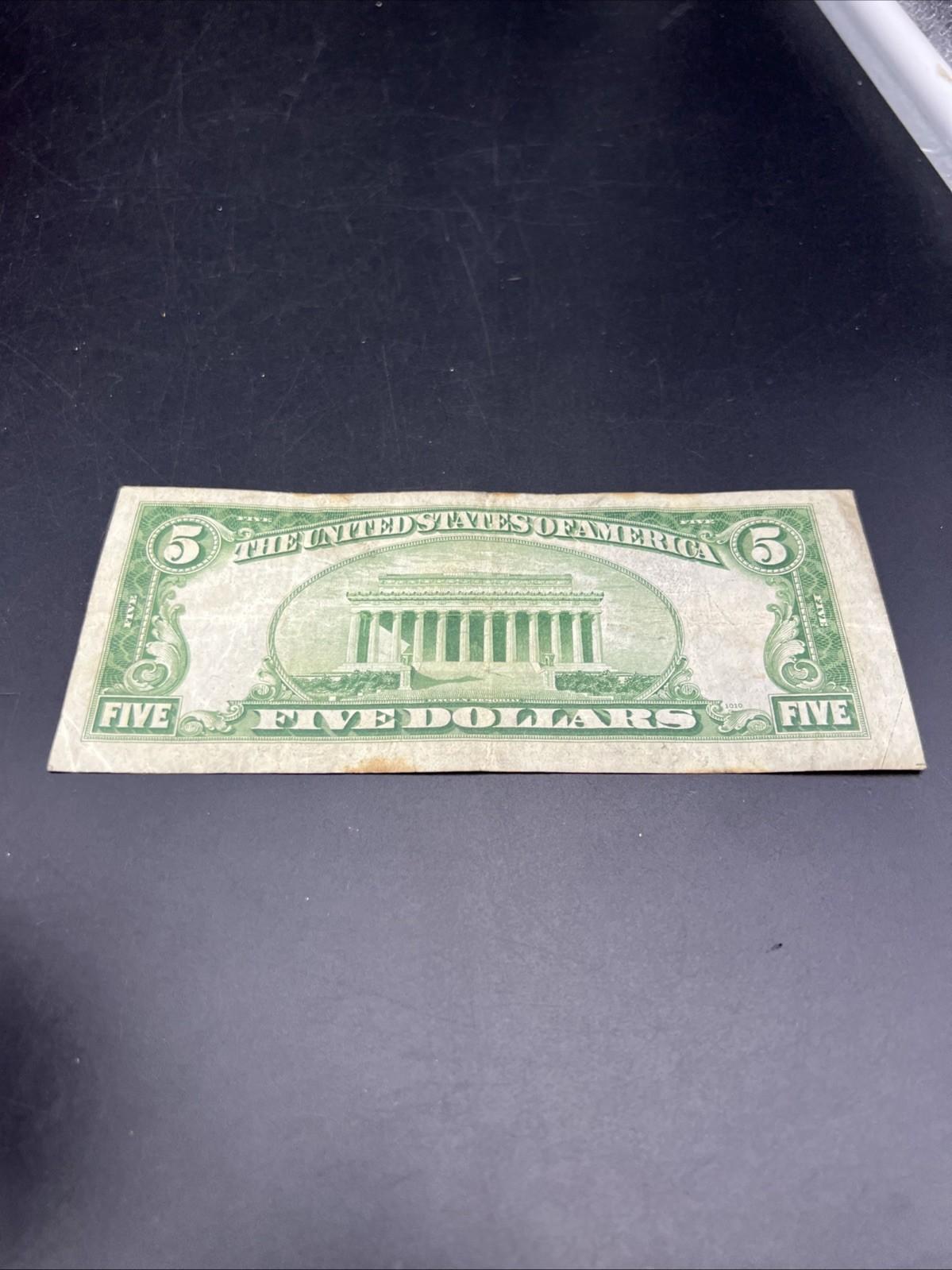 1934 A $5 Silver Certificate Note Blue Seal Bill VG Very Good Circ #159