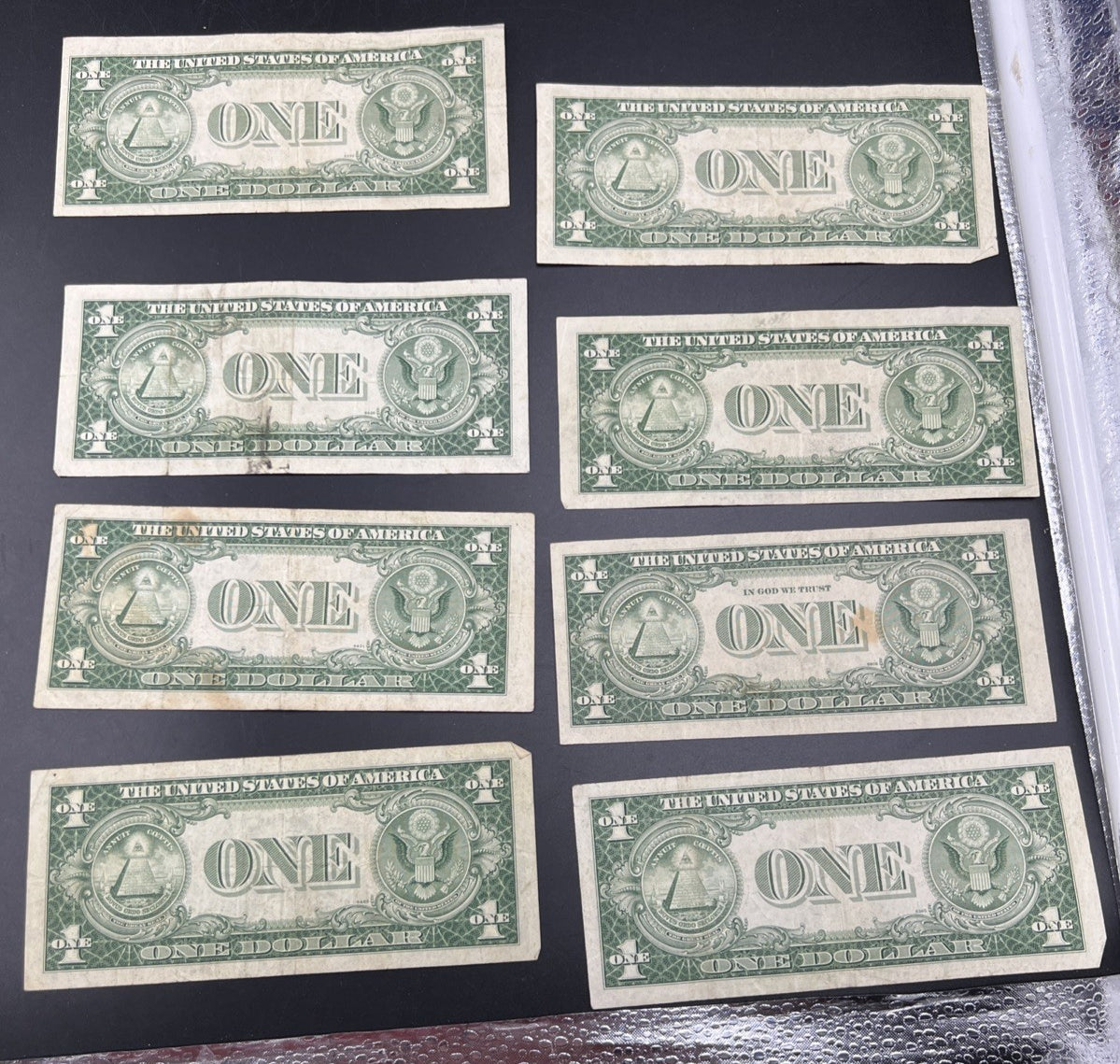 Lot of 8 1935 $1 One Dollar Blue Seal Silver Certificates Fine + Conditions