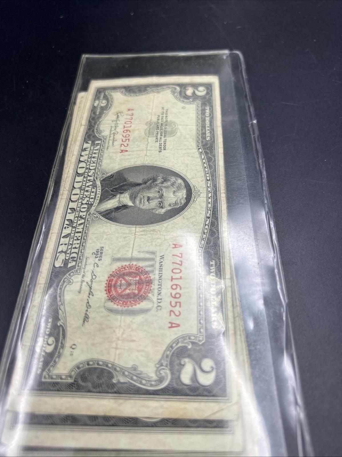 Lot 10 1953 $2 Two Dollar USN Red Seal Bills VG / F Conditions #52