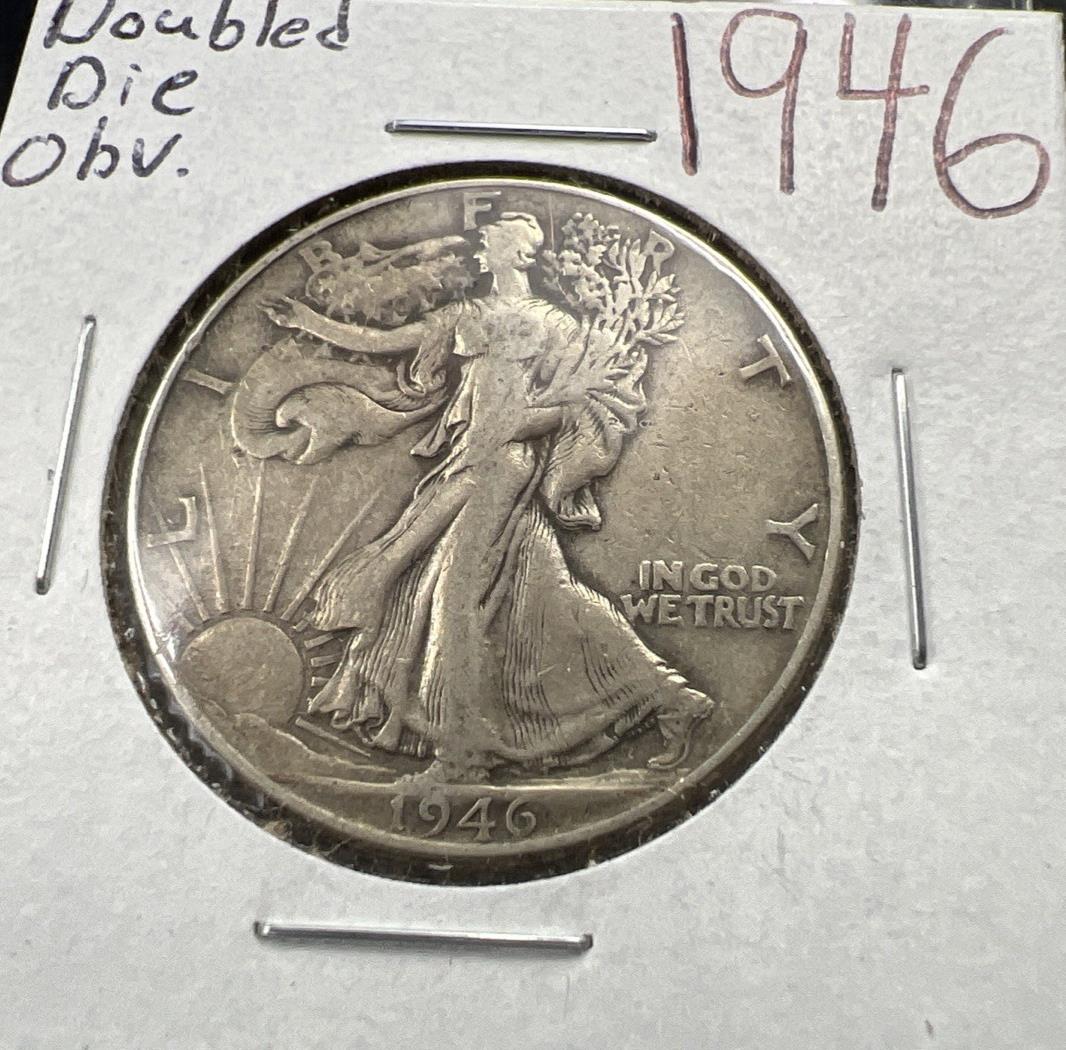 1946 P 50c Walking Liberty 50c Half Dollar Coin DDO Double Die Obverse Fine SK#