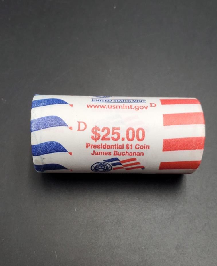 2010 D James Buchanan Presidential Dollar Coin BU Roll $25 UNC U.S. Mint Roll