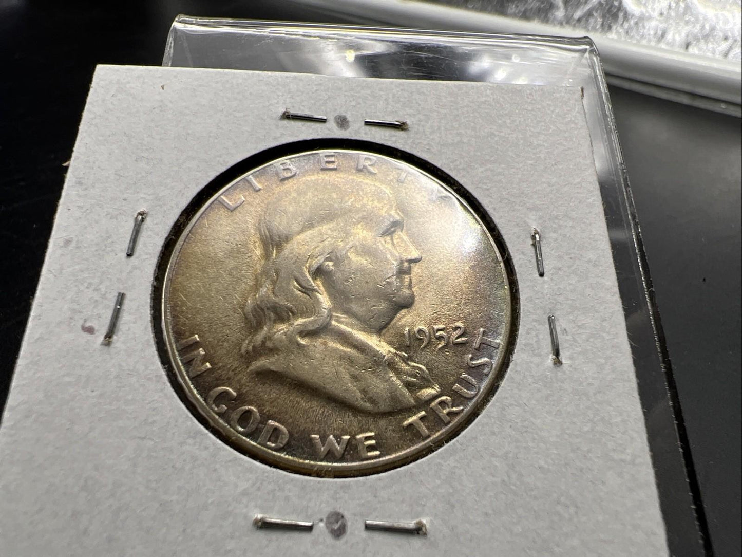 1952 P Franklin Half Dollar Silver Coin Circ Nice Toning Toner Rainbow Rev SKU#A