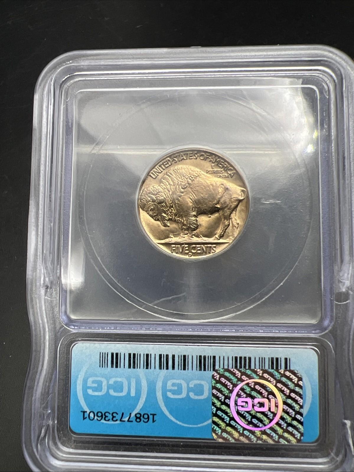 1938 D 5c Buffalo Nickel Coin GEM BU MS66 ICG Nice Strike & Luster #601
