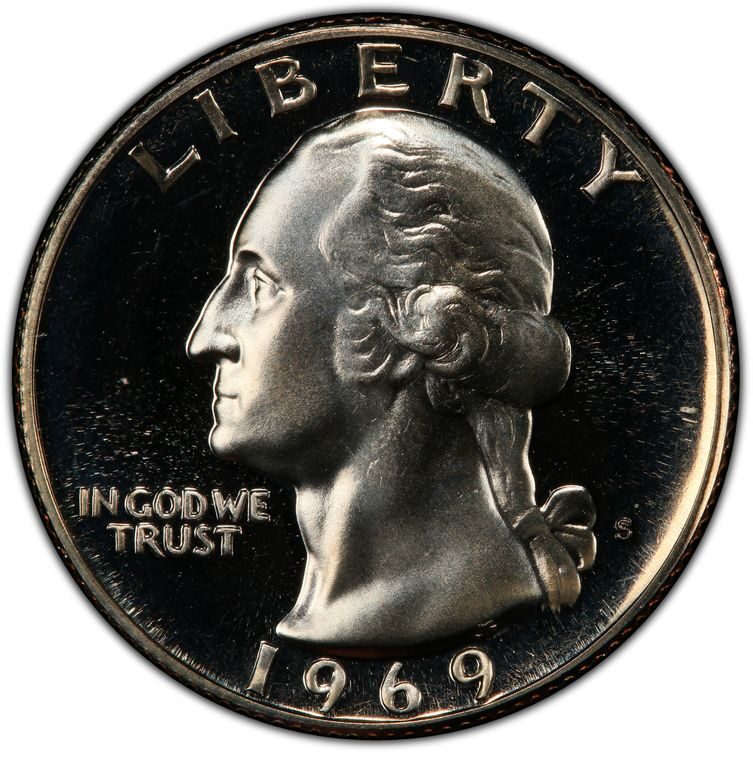 1969 S 25C Washington Clad Quarter Proof Coin Stock Photo