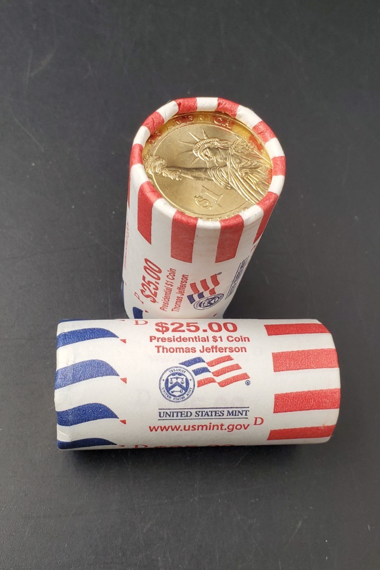 2007 D Thomas Jefferson Presidential Dollar US Mint BU Roll 25 Coin Uncirculated