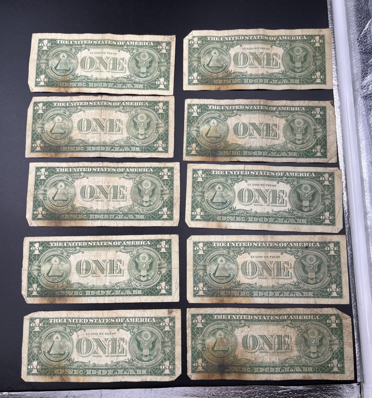 Lot of 10 VERY CIRC 1957 1935 $1 Dollar Silver Certificate Blue Seal Notes #80