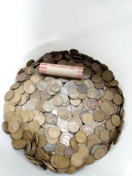 1910s Lincoln Wheat Cent Penny 50 Coin Roll Teens 1916-1919 Average Circulated