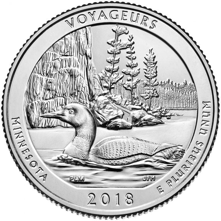 1 Unopened Bank Uncirculated Roll 2018 P Voyageurs National Park (MN)Quarter America the Beautiful " Quarters OBW
