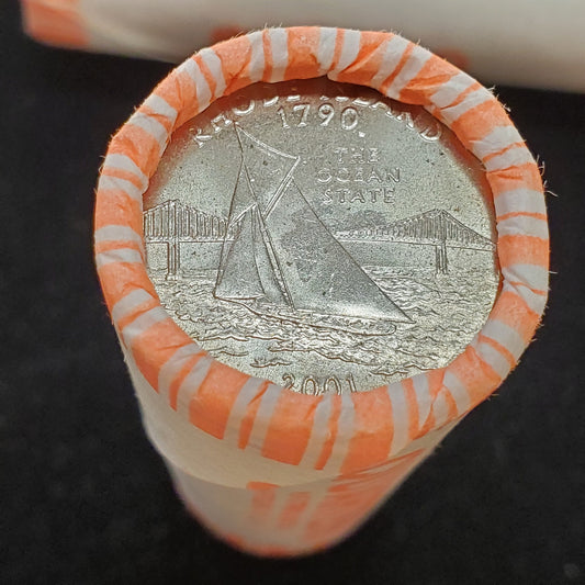 1 Unopened Bank Uncirculated Roll 2001 P Rhode Island Statehood Quarters OBW 40 coins