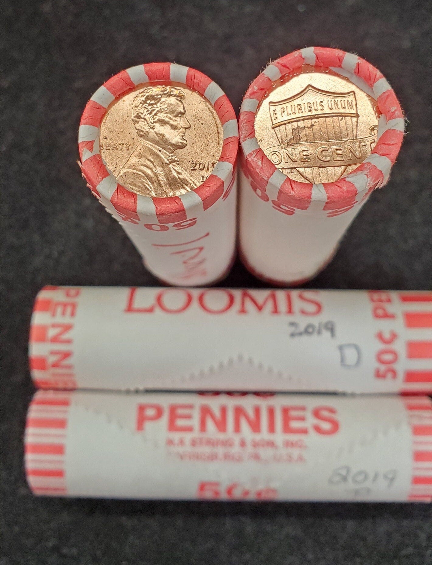 2 Rolls 2019 P and D Lincoln Cent Rolls in Original Bank Wrap Uncirculated