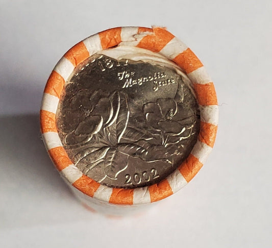 1 Unopened Bank Uncirculated Roll 2002 D Mississippi Statehood Quarters OBW 40 coins