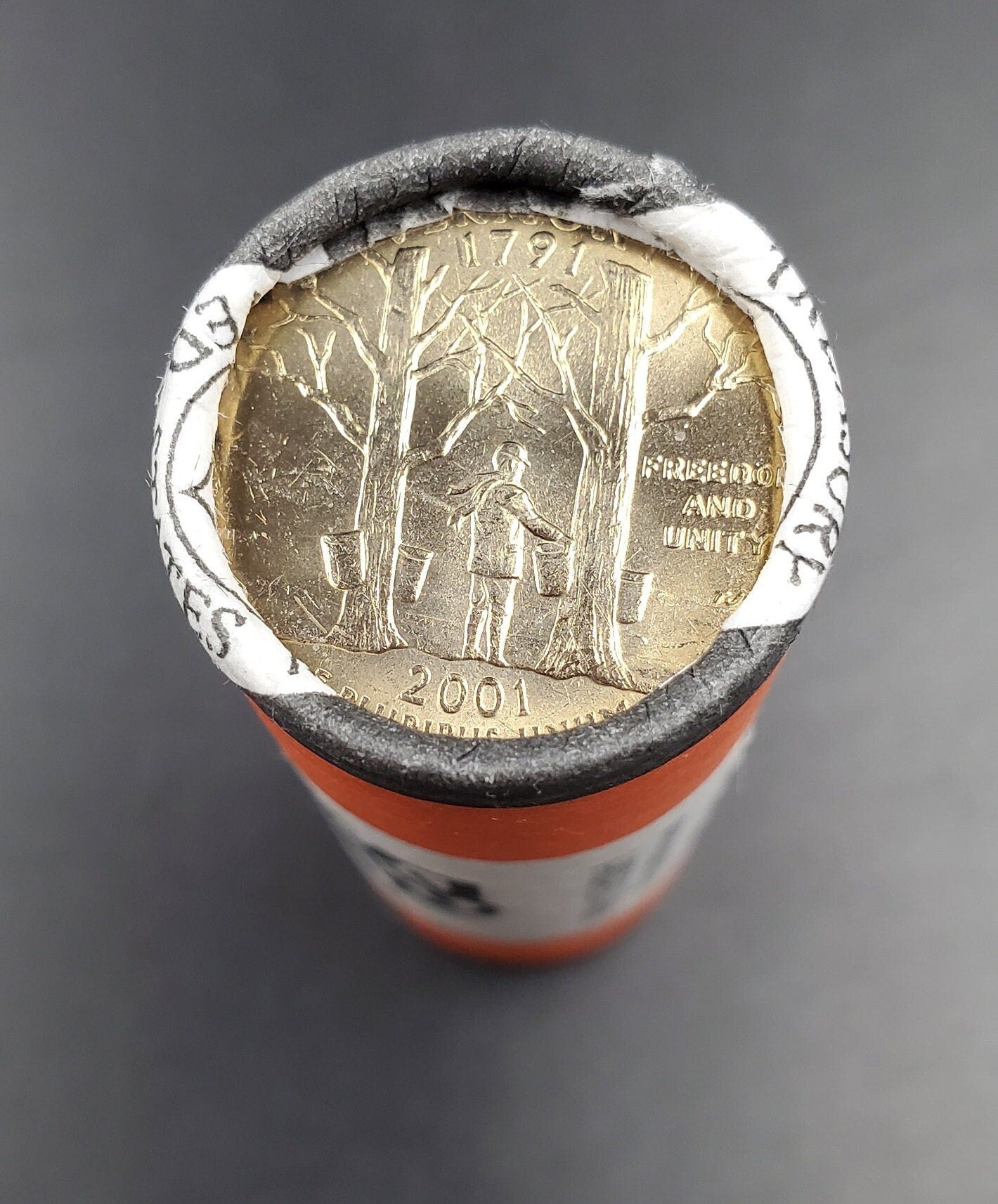 1 Unopened US Mint Uncirculated Roll 2001 P Vermont Statehood Quarters OBW 40 coins