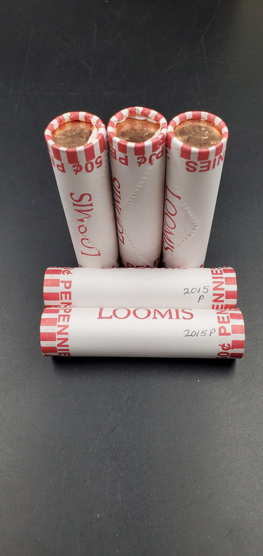 1 Unopened 2015 P Lincoln Shield Cent Penny BU Roll in Bank Wrap Uncirculated 50 Coins