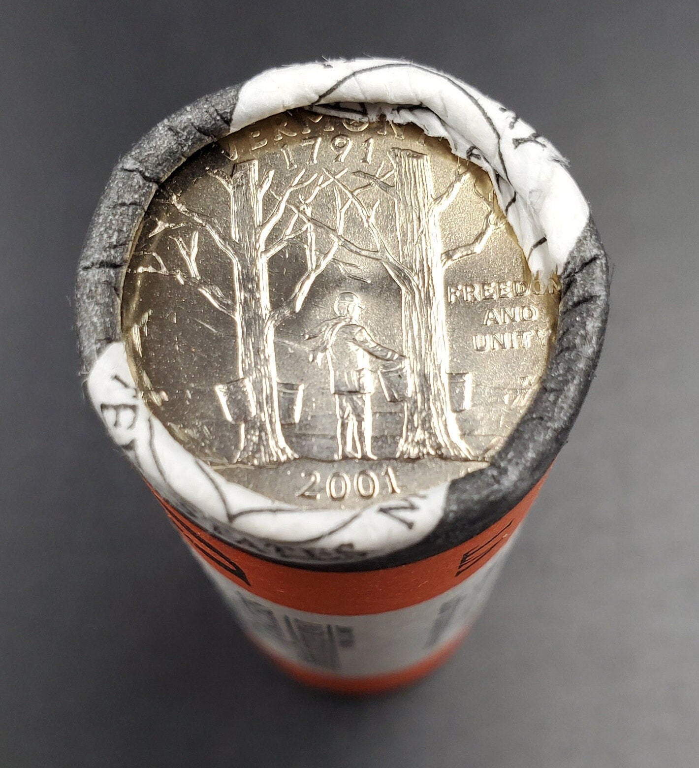 1 Unopened US Mint Uncirculated Roll 2001 D Vermont Statehood Quarters OBW 40 coins