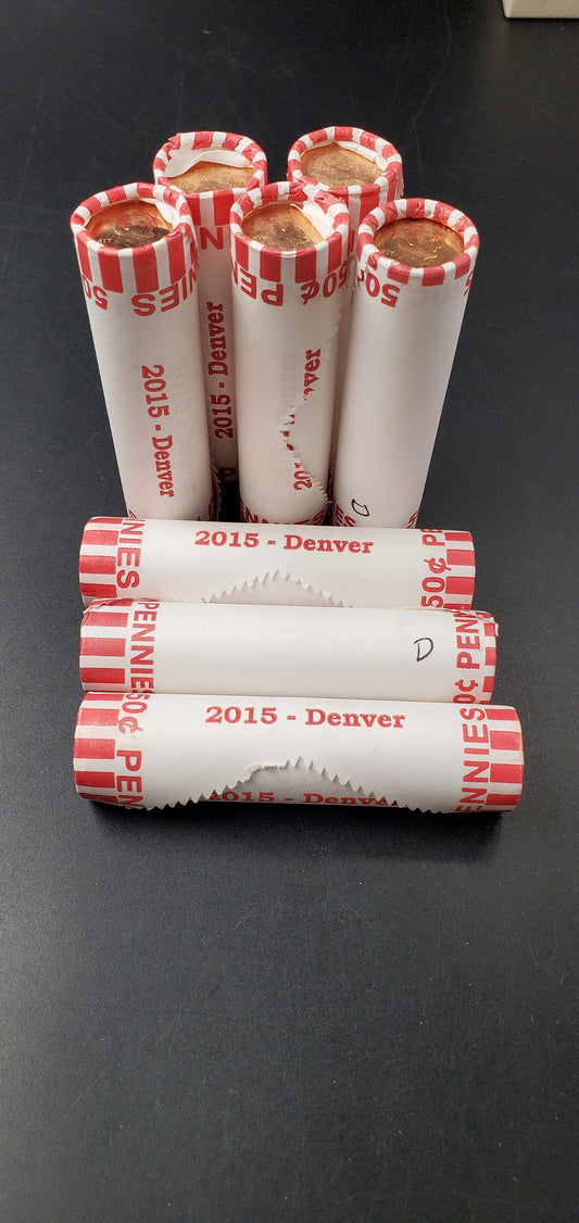 1 Unopened 2015 D Lincoln Shield Cent Penny BU Roll in Bank Wrap Uncirculated 50 Coins