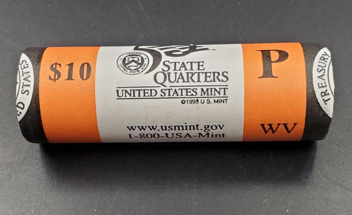 1 Unopened US Mint Uncirculated Roll 2005 P West Virginia Statehood Quarters OBW 40 coins (Heat or Tail)