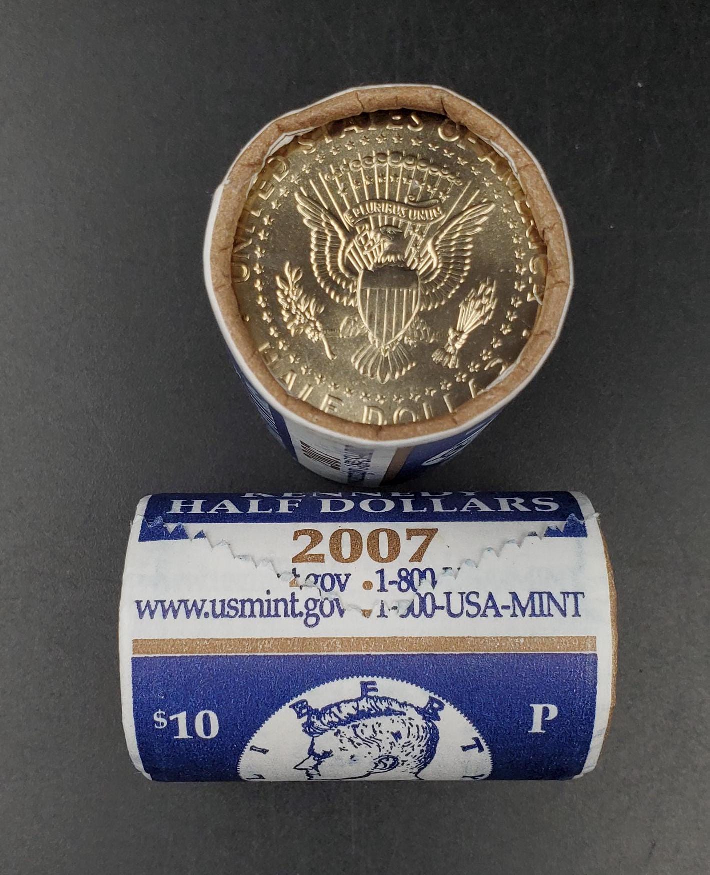2007 P 20-coin Kennedy 50c Half Dollar Clad Coin OWB Bank Roll Torn Wrapper (Head or Tail)
