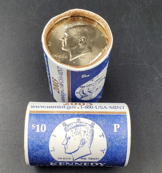 2003 P 20-coin Kennedy 50c Half Dollar Clad Coin OWB US Mint Roll Torn Wrapper (Head or Tail)