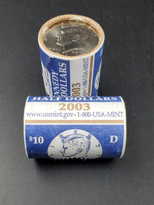 2003 D 20-coin Kennedy 50c Half Dollar Clad Coin OWB US Mint Roll Torn Wrapper (Head or Tail)