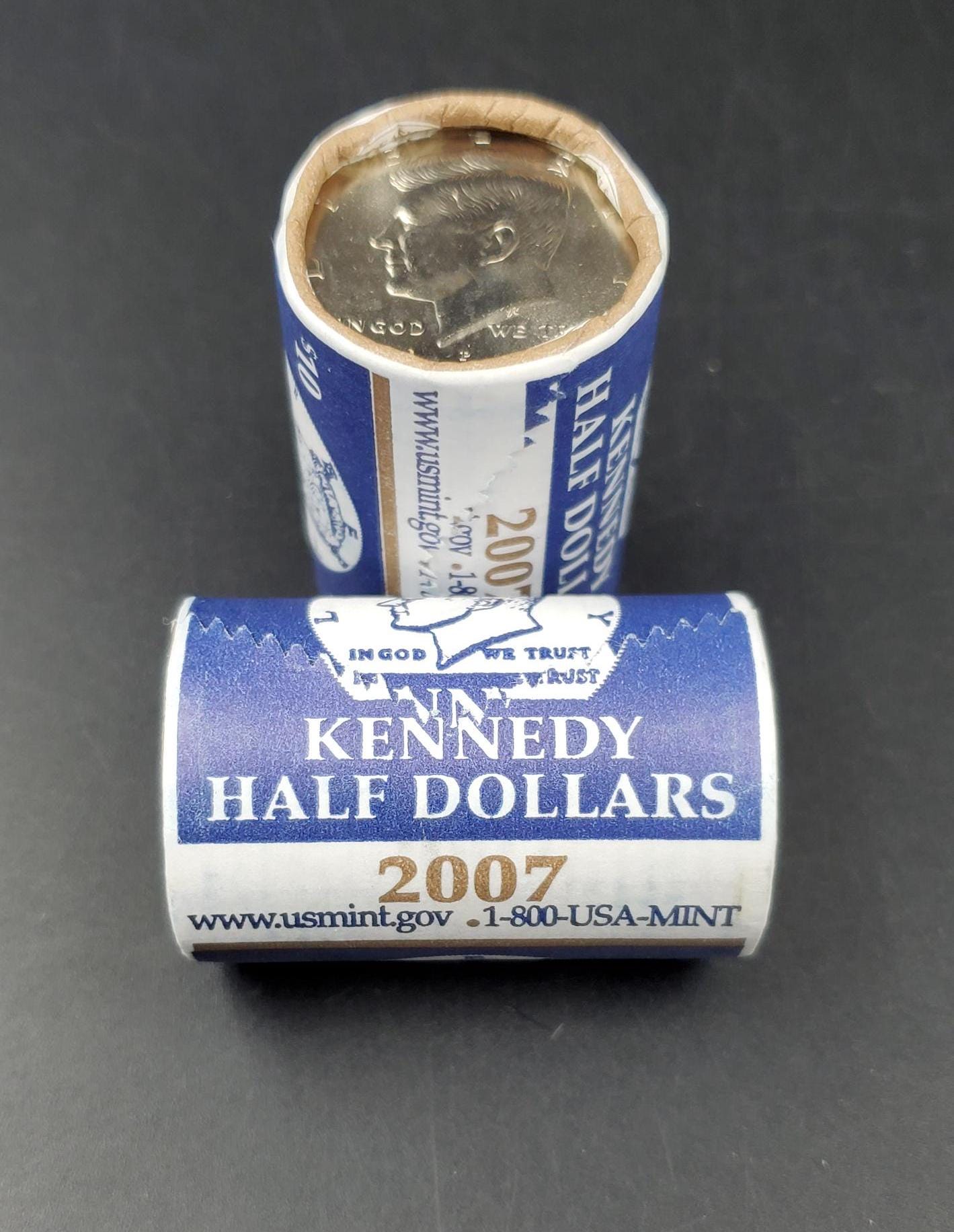2007 P 20-coin Kennedy 50c Half Dollar Clad Coin OWB Bank Roll Torn Wrapper (Head or Tail)