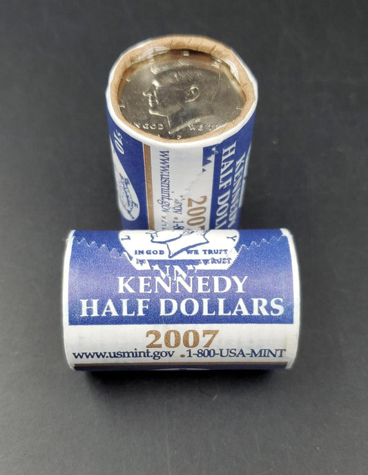 2007 P 20-coin Kennedy 50c Half Dollar Clad Coin OWB Bank Roll Torn Wrapper (Head or Tail)
