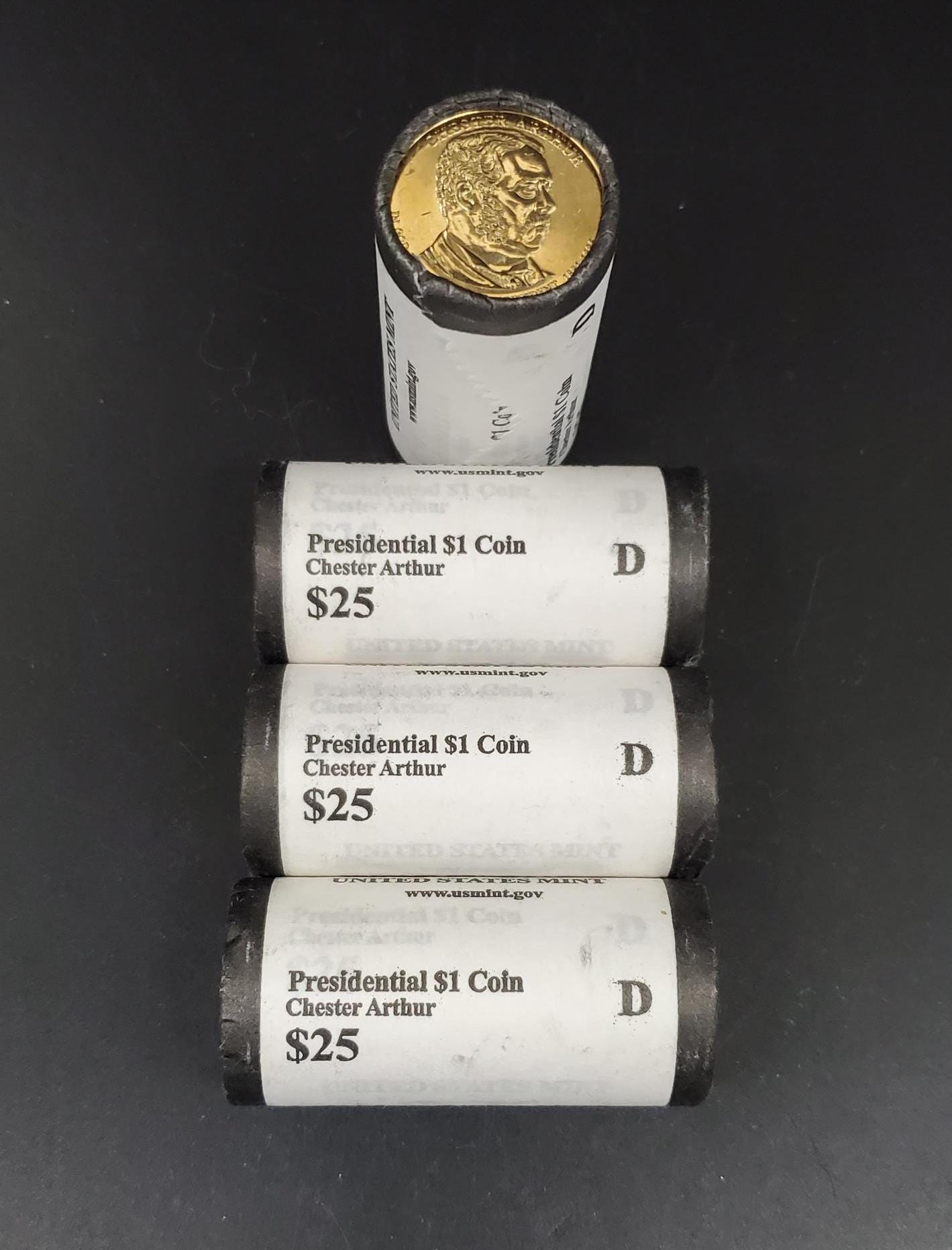 2012 D Chester Arthur Presidential Dollar US Mint Roll of 25 Coins Uncirculated Unopened HEAD or TAIL