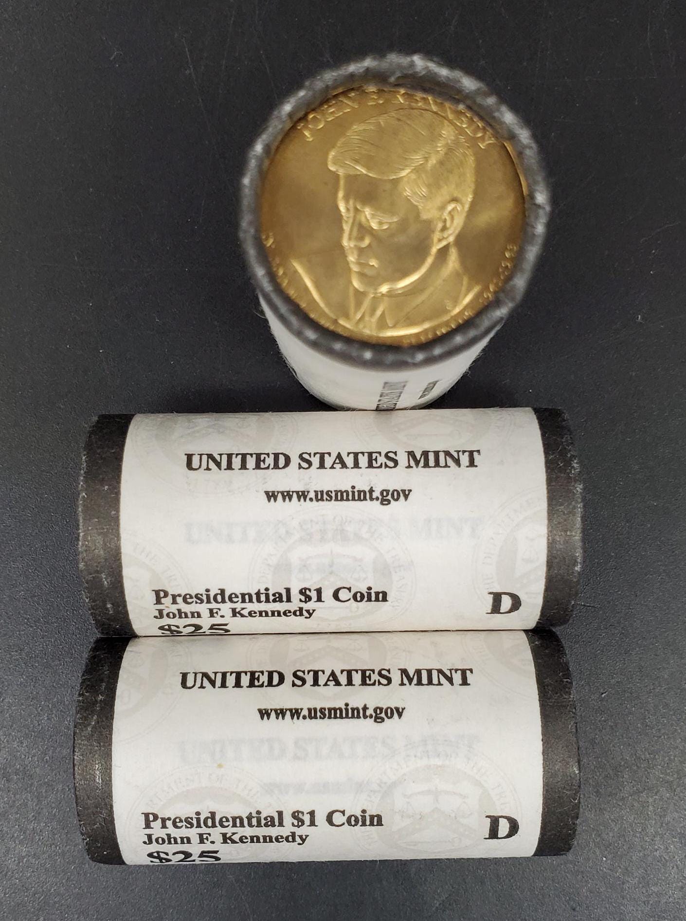 2015 D John F Kennedy Presidential Dollar US Mint Roll of 25 Coins Uncirculated Unopened HEAD or TAIL
