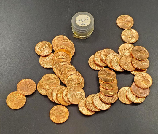Large Date LD 1982 P BU Roll Lincoln Copper Memorial Cent Penny 50 Coins Uncirculated - 1 Roll of 50 coins Per Purchase