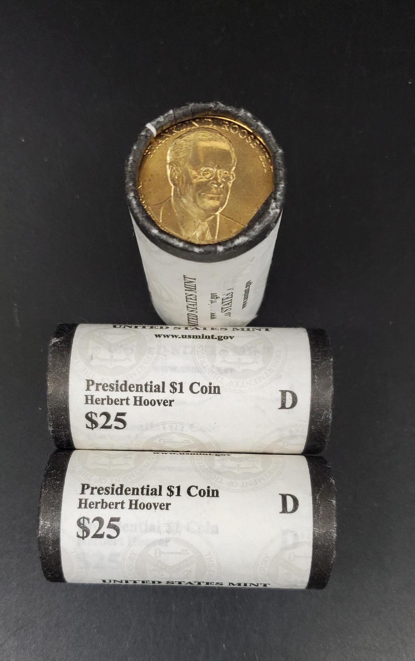2014 D Herbert Hoover Presidential Dollar US Mint Roll of 25 Coins Uncirculated Unopened HEAD or TAIL