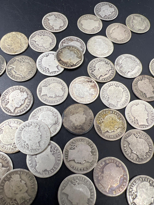 50 Coin Roll Barber 90% Silver Dime 50 Dimes Coins AG - Very Circulated Conditions SKU#et1