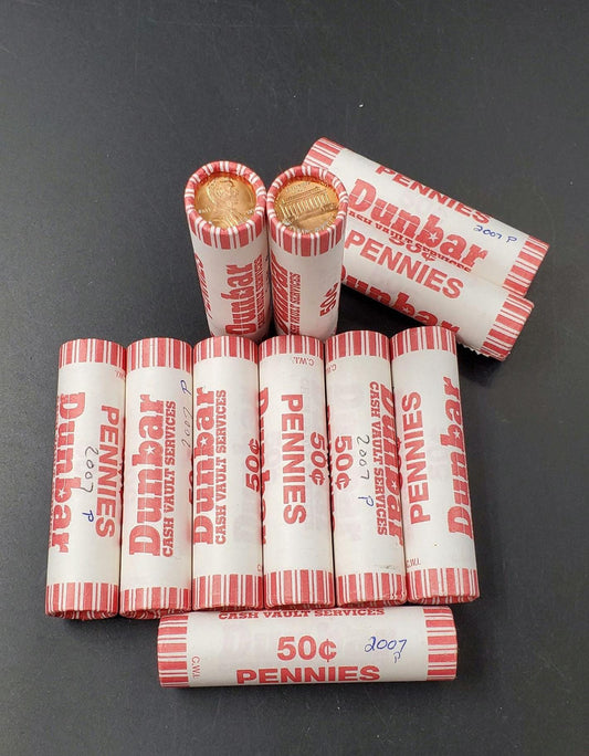 1 Unopened 2007 P Lincoln Memorial Cent Penny BU in Bank Wrap Uncirculated 50 Coins (Tail or Head) roll