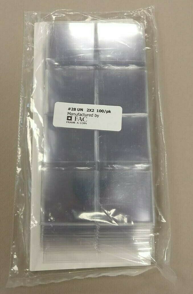 100 2 x 2 Frame A Coin Non PVC Plasticized Double Pocket Coin Flips w/ Inserts