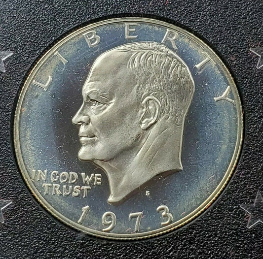 1973 S $1 Eisenhower Brown Ike 40% Proof Silver Dollar Coin OGP GEM DCAM
