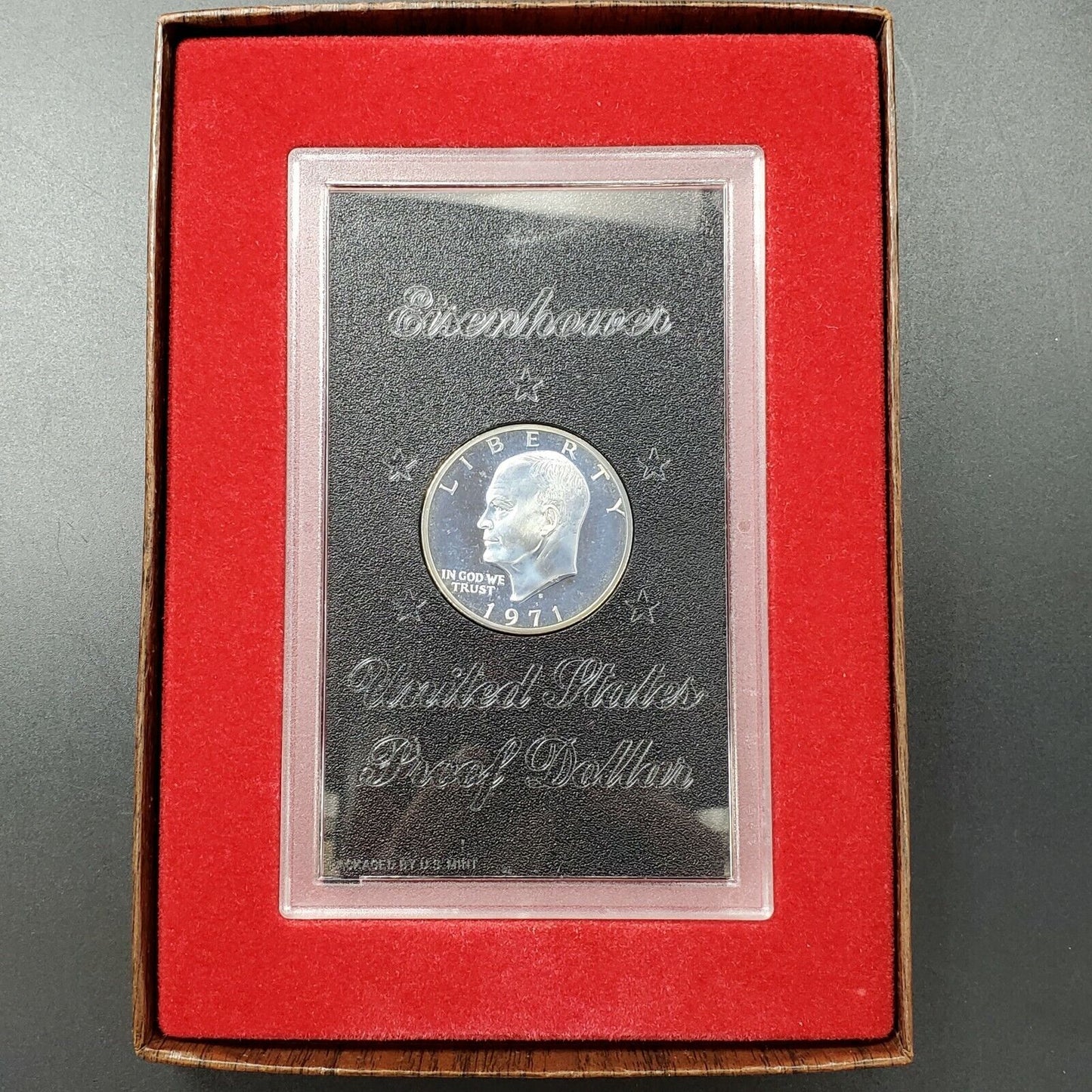 1971 S $1 Eisenhower Brown Ike 40% Proof Silver Dollar OGP CAMEO BLUE TONED