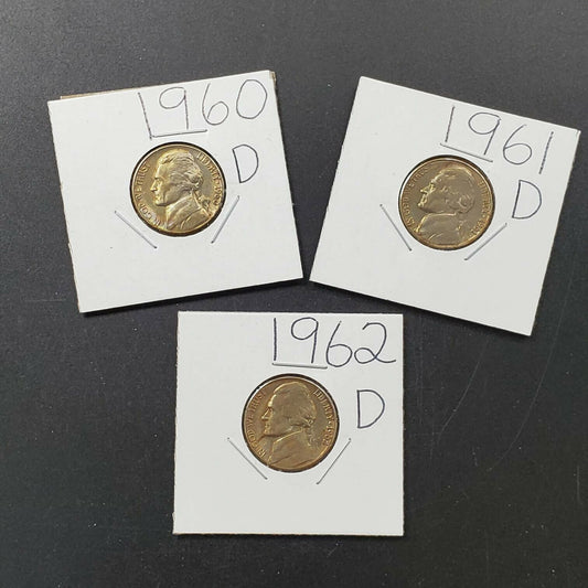 ESTATE LOT 3 EARLY CH AU TO GEM BU JEFFERSON NICKEL 5C COINS NICE TONING TONERS