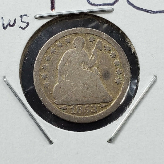 1853 5c Seated Liberty Silver Half Dime Coin Average Good Circulated w/ Arrows