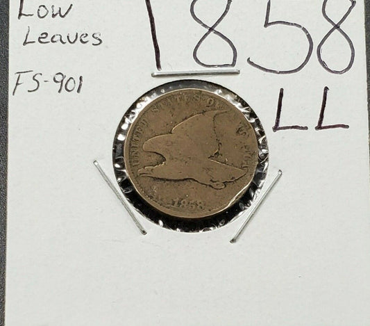 1858 LL Flying Eagle Cent Penny Coin CHOICE AG FS-901 Low Leaves Variety