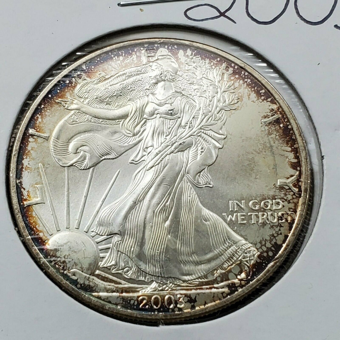 2003 1 OZ American Silver Eagle GEM BU Uncirculated Neat Toning Toner .999