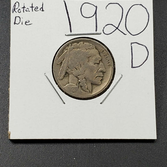 1920 D Buffalo nickel 5c coin with 15% die rotated rotation error Circulated