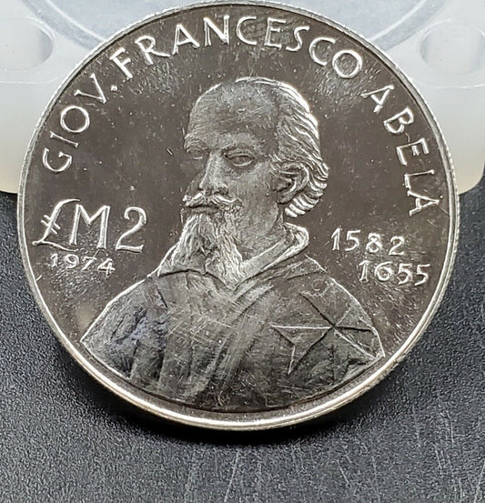 Malta 1974 2 Pounds Choice BU Unc Silver Coin Coin Francesco Abela